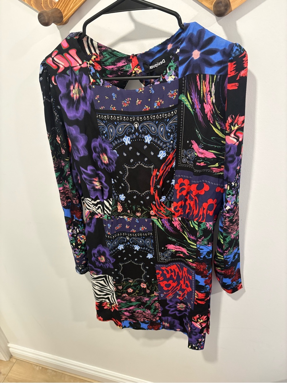 Desigual Short patchwork print cut out dress